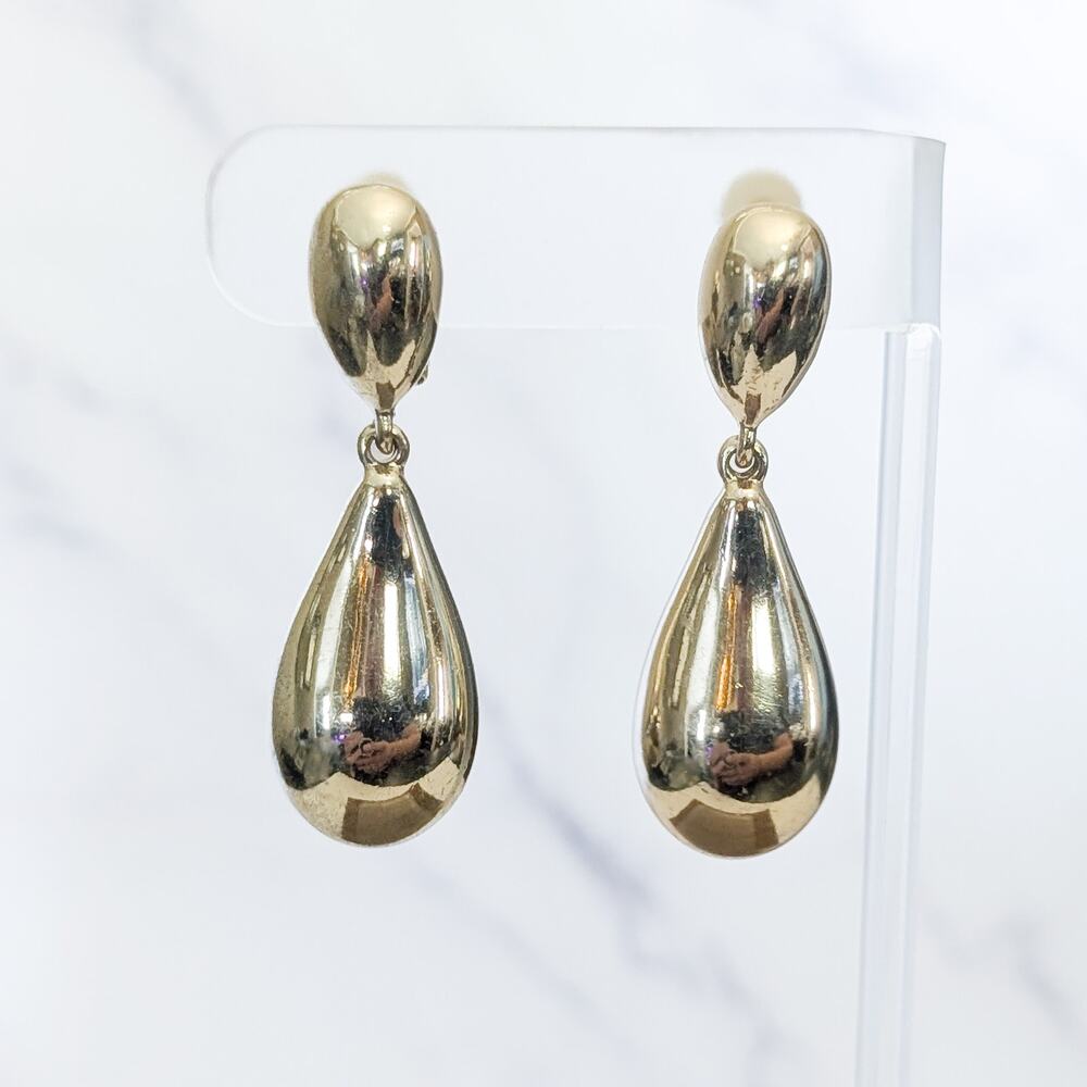 Vintage Clip On Earrings Statement Gold Tone Dangle Chunky